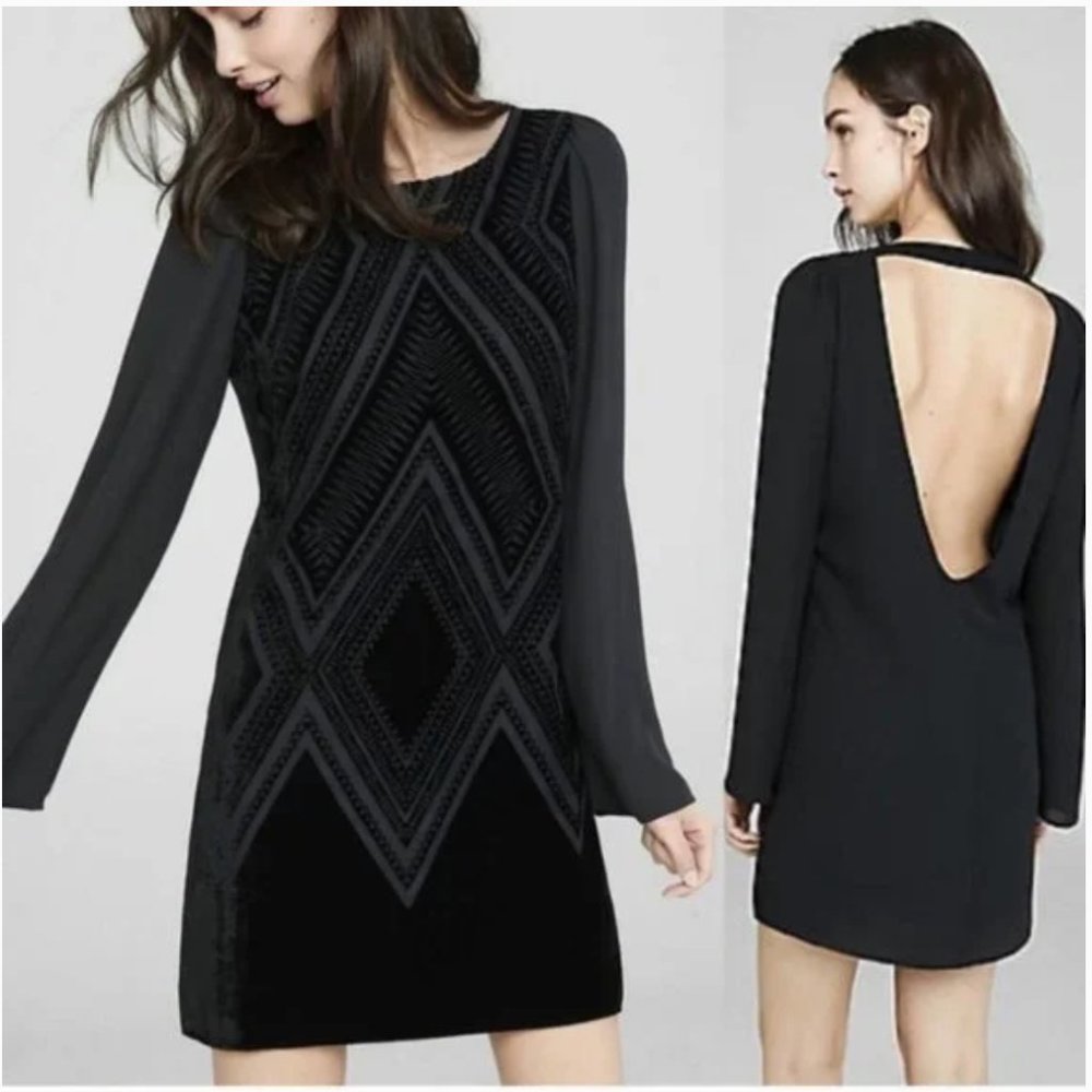 Express Black Velvet Burnout with Deep V-Back